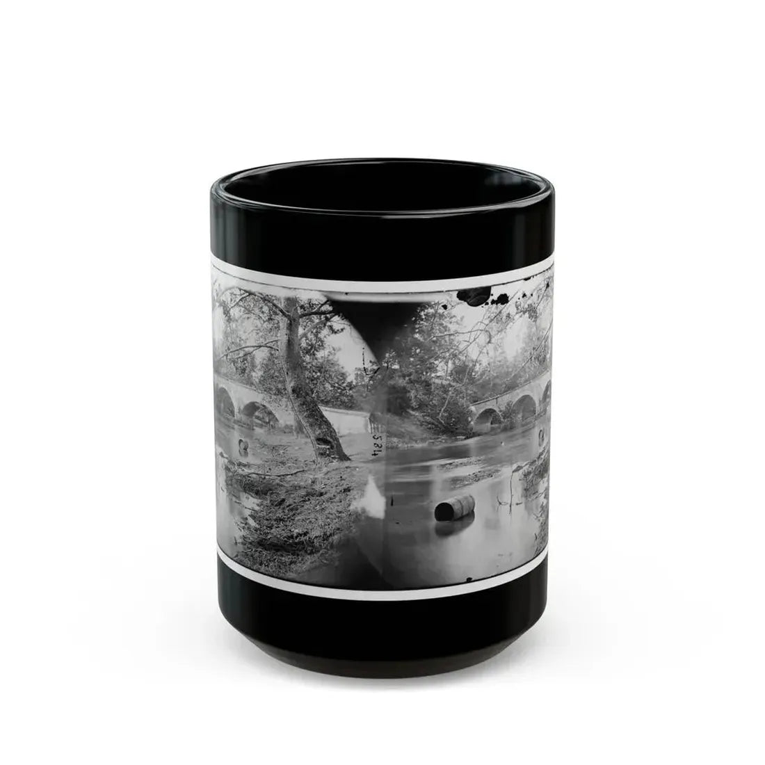 Antietam, Maryland. Burnside Bridge, Looking Up Stream (U.S. Civil War) Black Coffee Mug 15oz - Go Mug Yourself