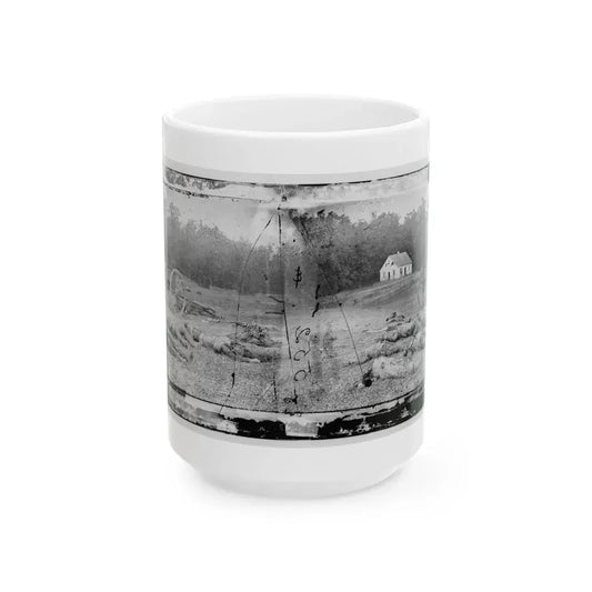 Antietam, Maryland. Field Where Sumner's Corps Charged. Bodies Of Confederate In Front Of The Dunker Church (U.S. Civil War) White Coffee Mug 15oz - Go Mug Yourself