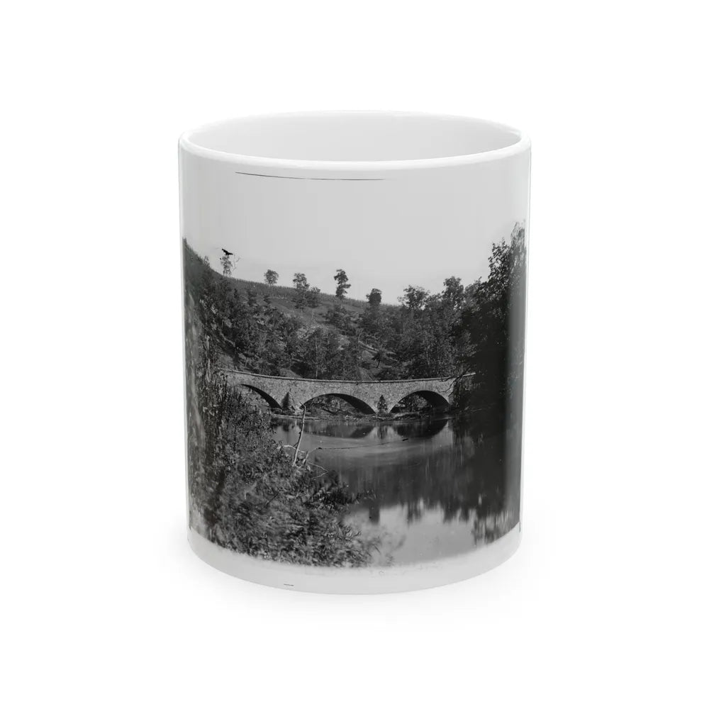 Antietam, Maryland. Antietam Bridge Looking Down Stream (U.S. Civil War) White Coffee Mug-11oz-Go Mug Yourself