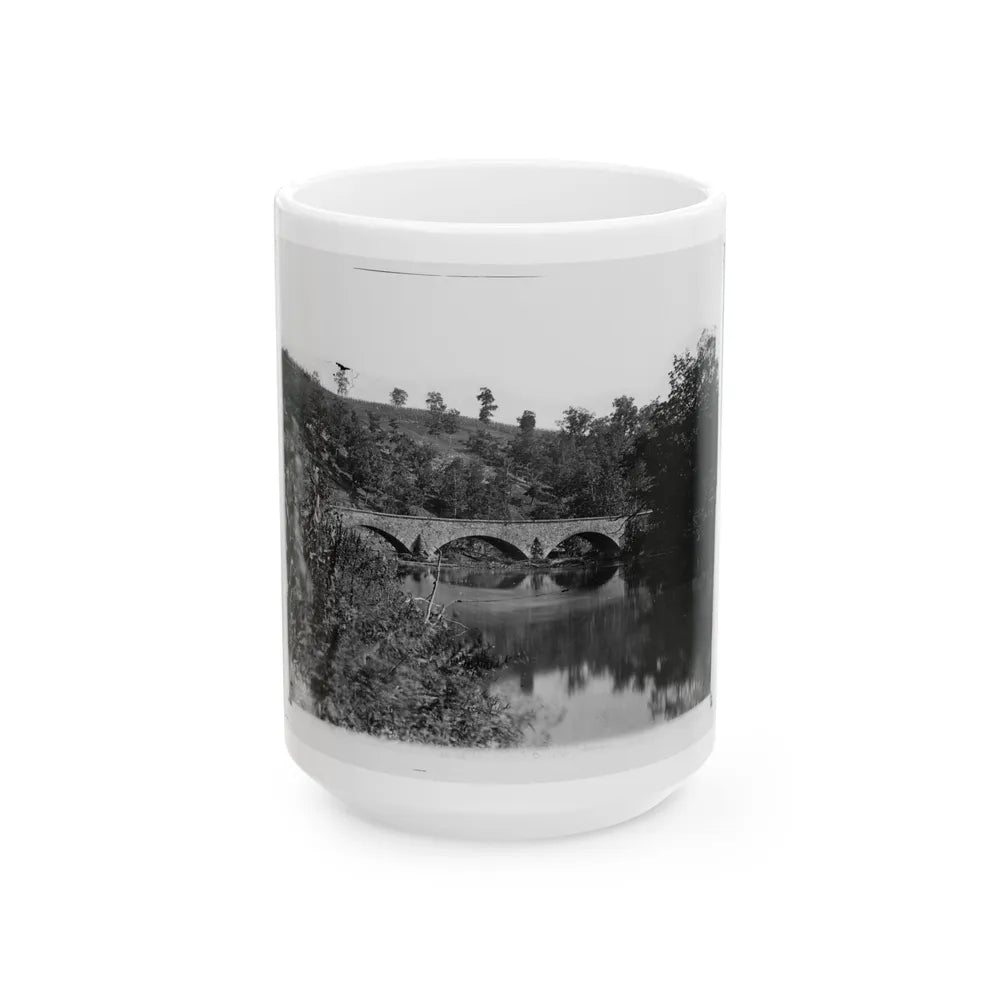 Antietam, Maryland. Antietam Bridge Looking Down Stream (U.S. Civil War) White Coffee Mug-15oz-Go Mug Yourself