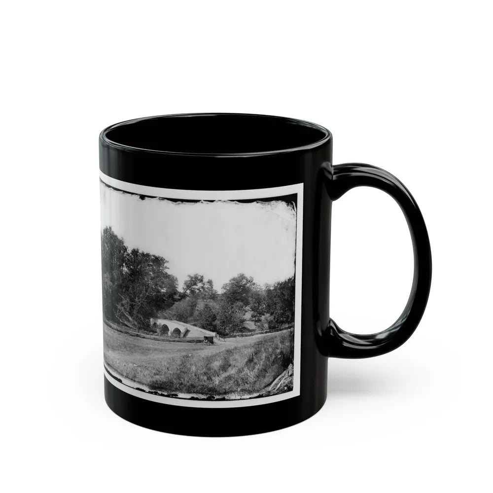 Antietam, Maryland. Burnside Bridge. Southeastern View (U.S. Civil War) Black Coffee Mug-Go Mug Yourself