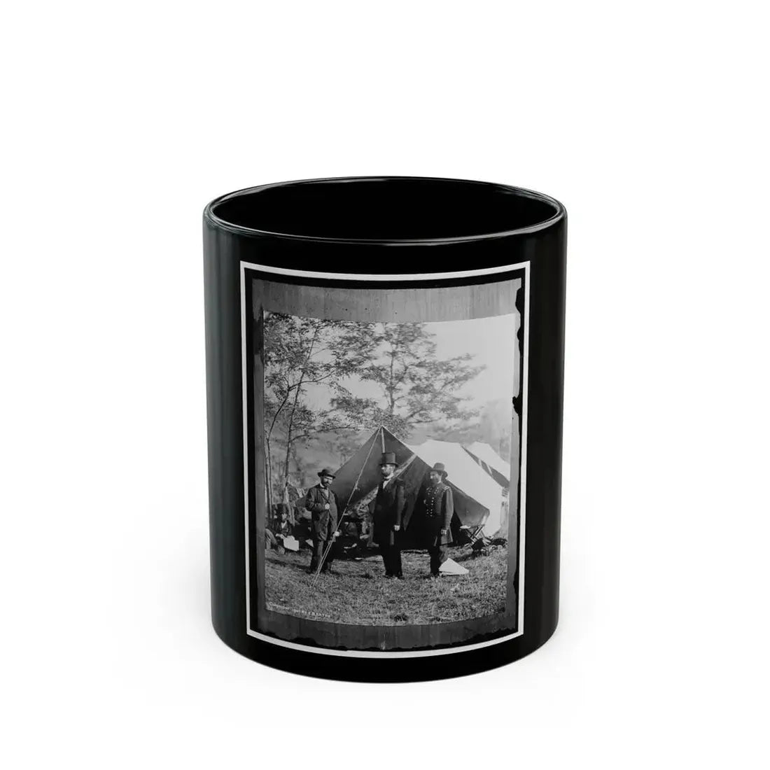 Antietam, Md. Allan Pinkerton, President Lincoln, And Maj. Gen John A. Mcclernand (U.S. Civil War) Black Coffee Mug 11oz - Go Mug Yourself