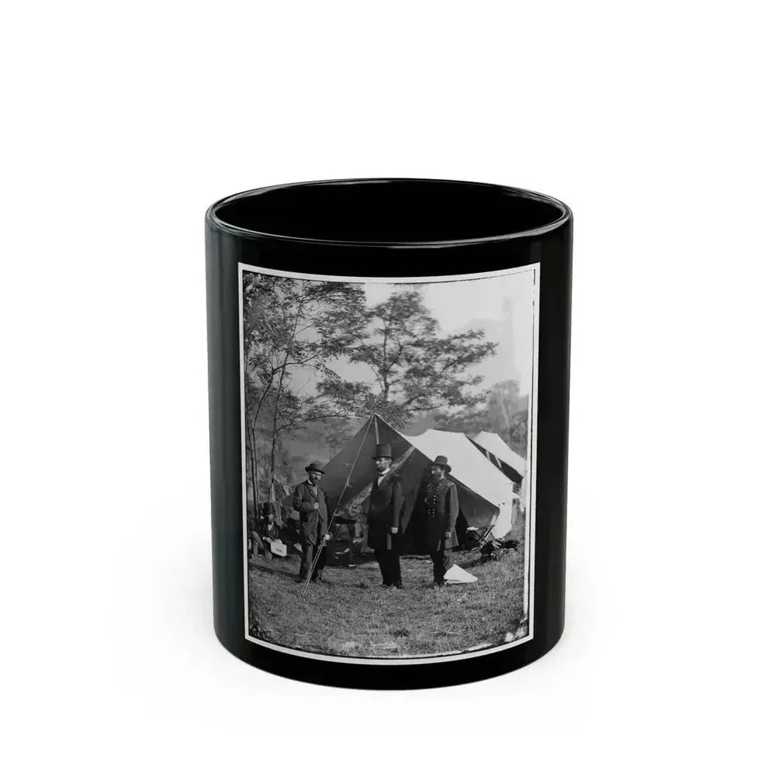Antietam, Md. Allan Pinkerton, President Lincoln, And Maj. Gen. John A. Mcclernand (U.S. Civil War) Black Coffee Mug 11oz - Go Mug Yourself