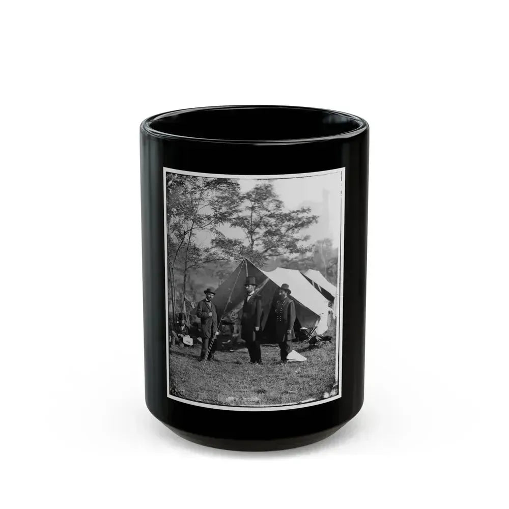 Antietam, Md. Allan Pinkerton, President Lincoln, And Maj. Gen. John A. Mcclernand (U.S. Civil War) Black Coffee Mug 15oz - Go Mug Yourself