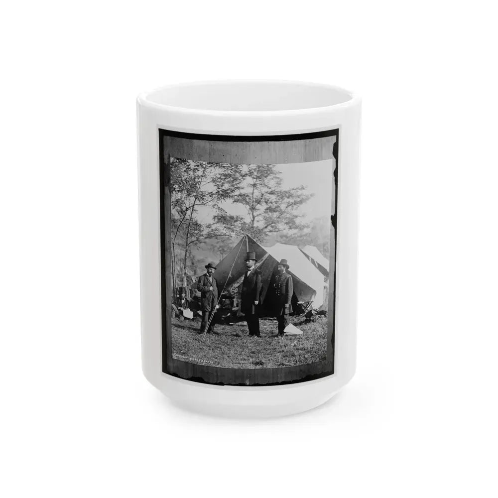 Antietam, Md. Allan Pinkerton, President Lincoln, And Maj. Gen John A. Mcclernand (U.S. Civil War) White Coffee Mug 15oz - Go Mug Yourself