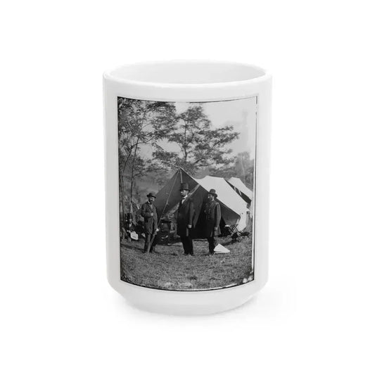 Antietam, Md. Allan Pinkerton, President Lincoln, And Maj. Gen. John A. Mcclernand (U.S. Civil War) White Coffee Mug 15oz - Go Mug Yourself