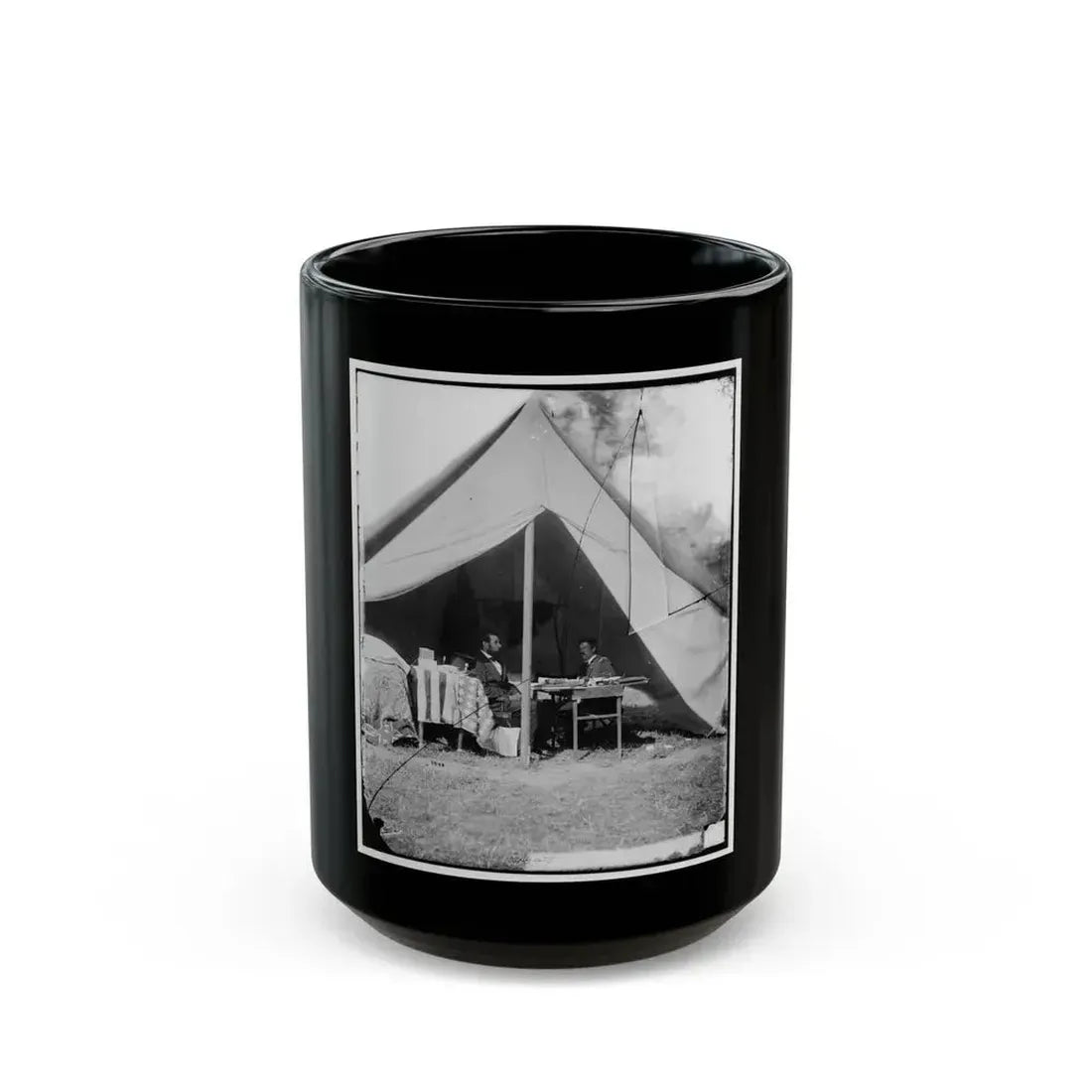 Antietam, Md. President Lincoln And Gen. George B. Mcclellan In The General's Tent (U.S. Civil War) Black Coffee Mug 15oz - Go Mug Yourself