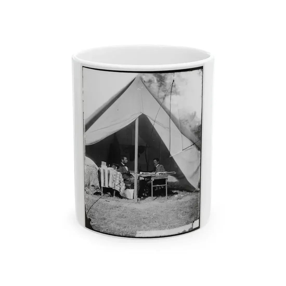 Antietam, Md. President Lincoln And Gen. George B. Mcclellan In The General's Tent (U.S. Civil War) White Coffee Mug - Go Mug Yourself