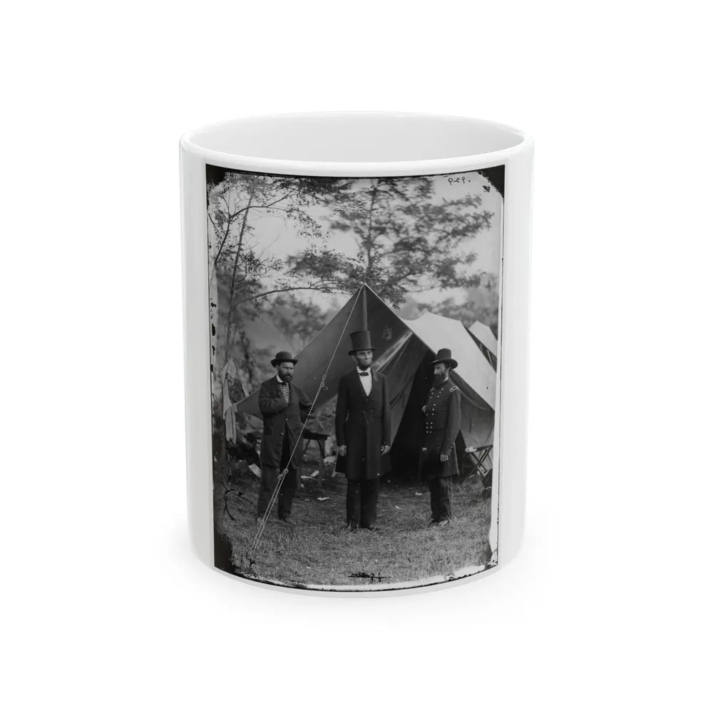 Antietam, Md. Allan Pinkerton, President Lincoln, And Maj. Gen. John A. Mcclernand; Another View (U.S. Civil War) White Coffee Mug-11oz-Go Mug Yourself