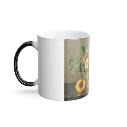 Anton Hartinger (1806-1890) Peaches, plums and apples in a glass bowl by peaches on a marble ledge - Oil-0 - Color Changing Mug 11oz - Go Mug Yourself