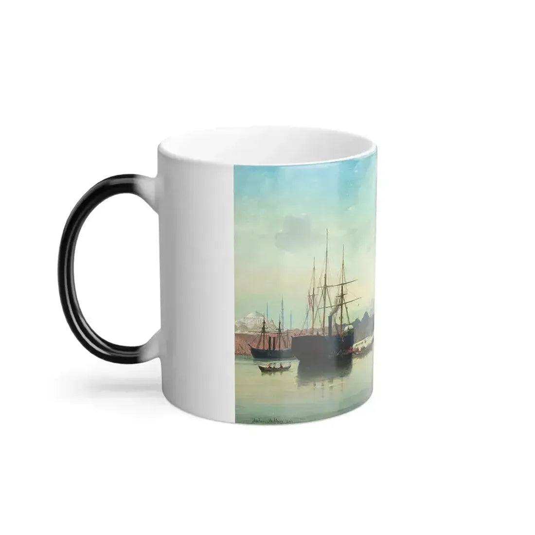 Anton Melbye (1818-1875) A View of the Port of Istanbul - Oil on Canvas 1861 - Color Changing Mug 11oz - Go Mug Yourself