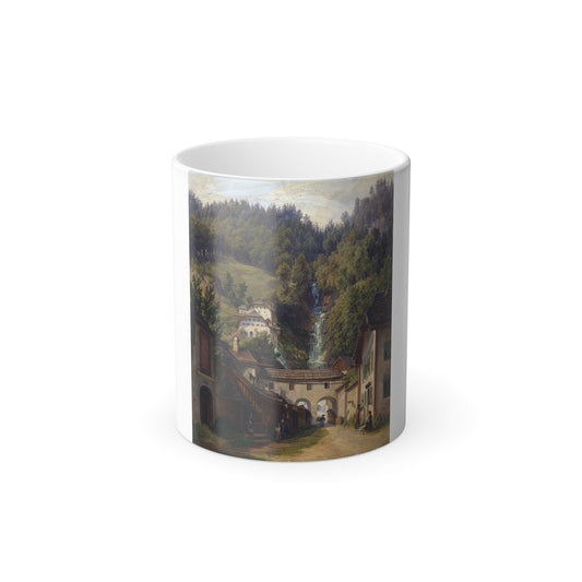 Anton Schiffer (1811-1876) Scene from Hallstatt - Oil on Paper mounted on Canvas - Color Changing Mug 11oz-11oz-Go Mug Yourself