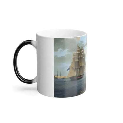 Anton Schranz (1769-1839) A British Frigate Leaving Port Mahon, Minorca - Oil on Canvas - Color Changing Mug 11oz - Go Mug Yourself