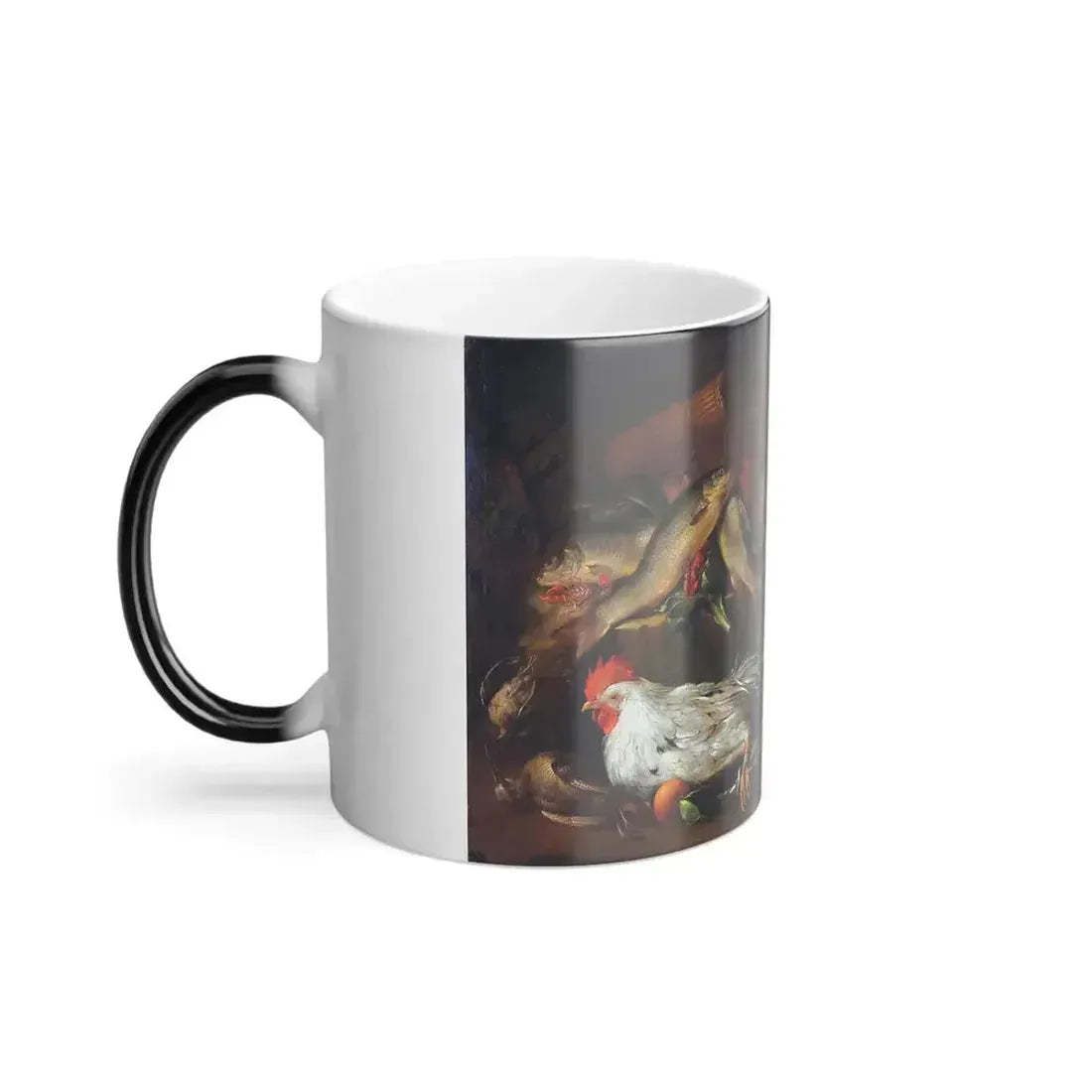 Antonio Maria Vassallo (c1620-1672) Still life of fish, game and fruit on a ledge by a cockerel - Oil on-0 - Color Changing Mug 11oz - Go Mug Yourself