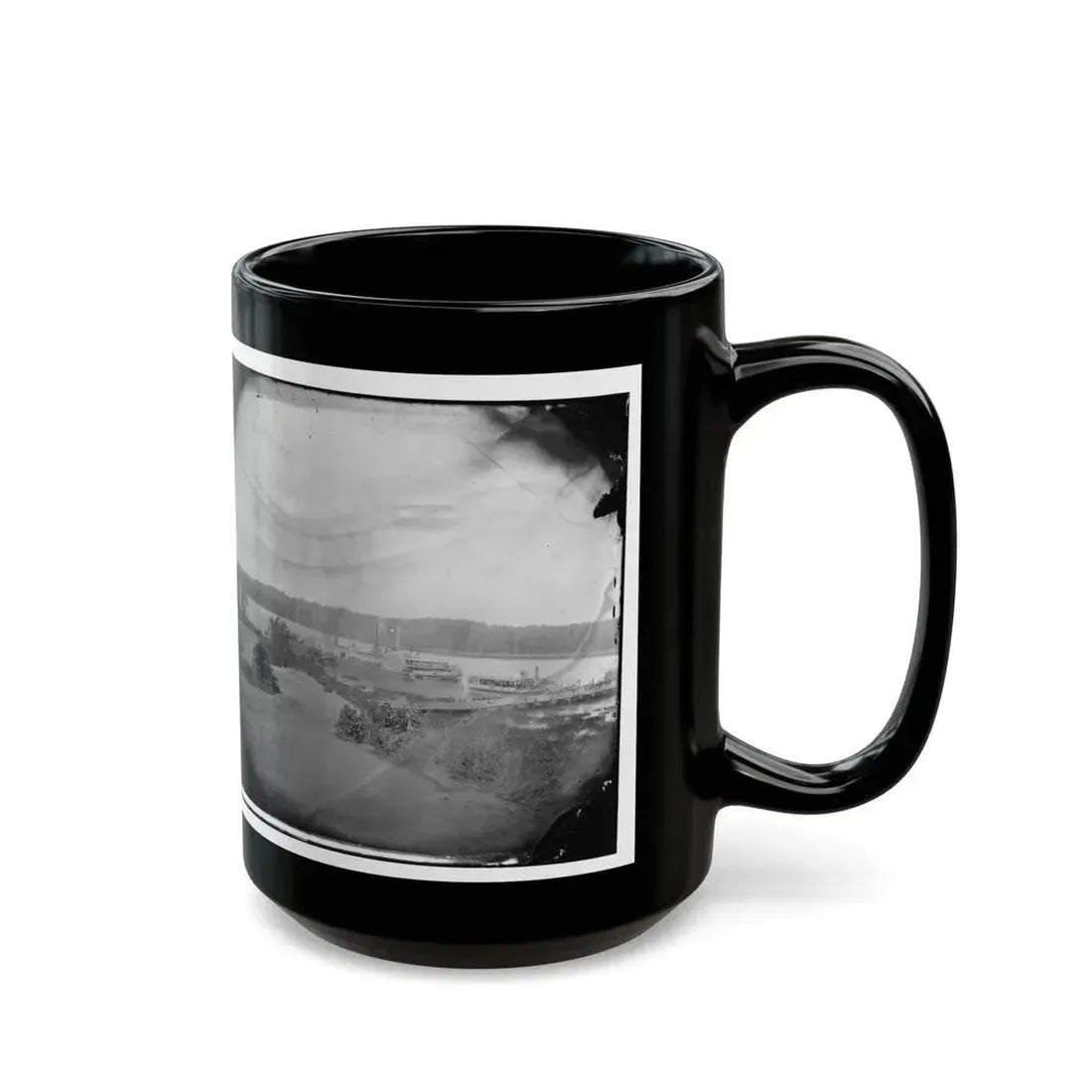 Appomattox River, Virginia. Medical Supply Boat Planter (U.S. Civil War) Black Coffee Mug - Go Mug Yourself