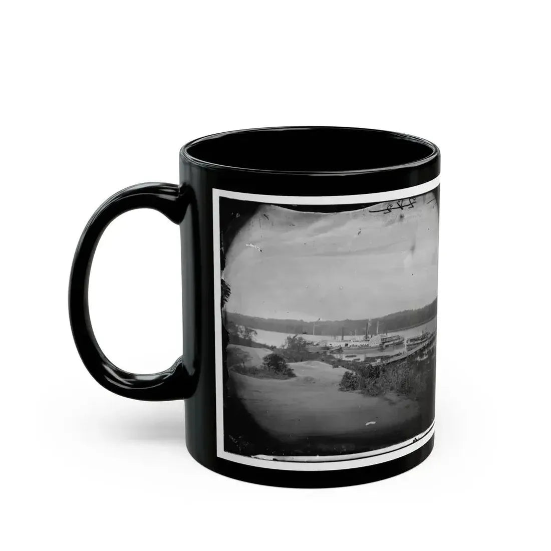 Appomattox River, Virginia. Medical Supply Boat Planter (U.S. Civil War) Black Coffee Mug - Go Mug Yourself