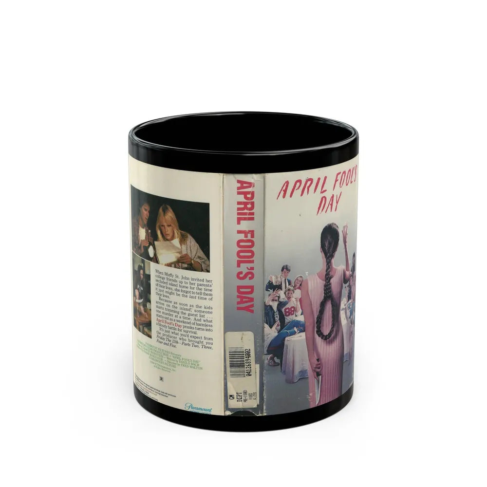 APRIL FOOLS DAY PARAMOUNT HOME VIDEO (VHS COVER) - Black Coffee Mug-11oz-Go Mug Yourself