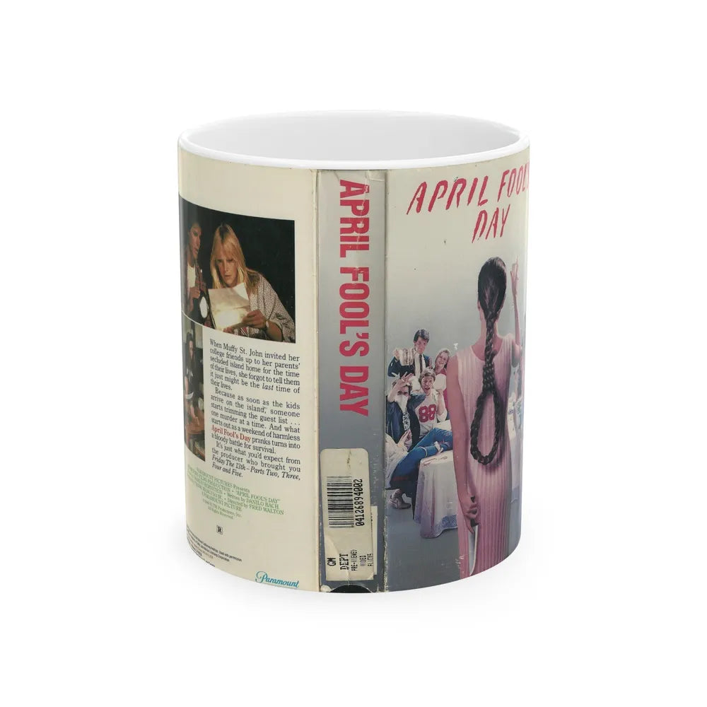 APRIL FOOLS DAY PARAMOUNT HOME VIDEO (VHS COVER) - White Coffee Mug-11oz-Go Mug Yourself