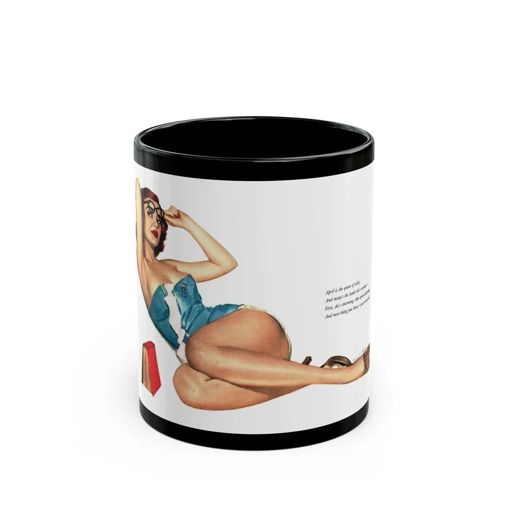 April for Esquire, January 1952 - Black Coffee Mug-11oz-Go Mug Yourself