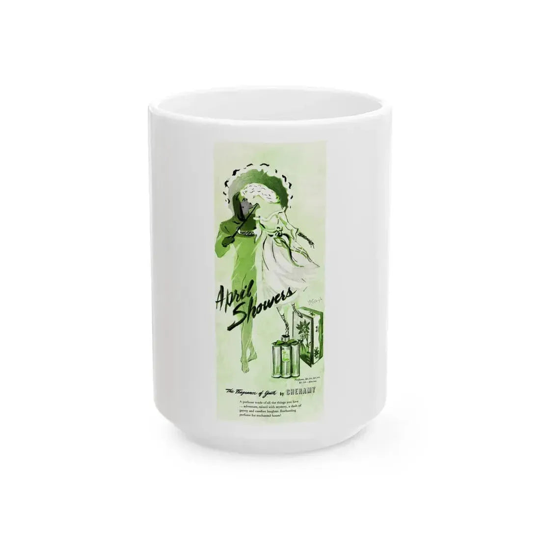 April Showers, Cheramy ad, Ladie's Home Journal, November 1945 - White Coffee Mug 15oz - Go Mug Yourself