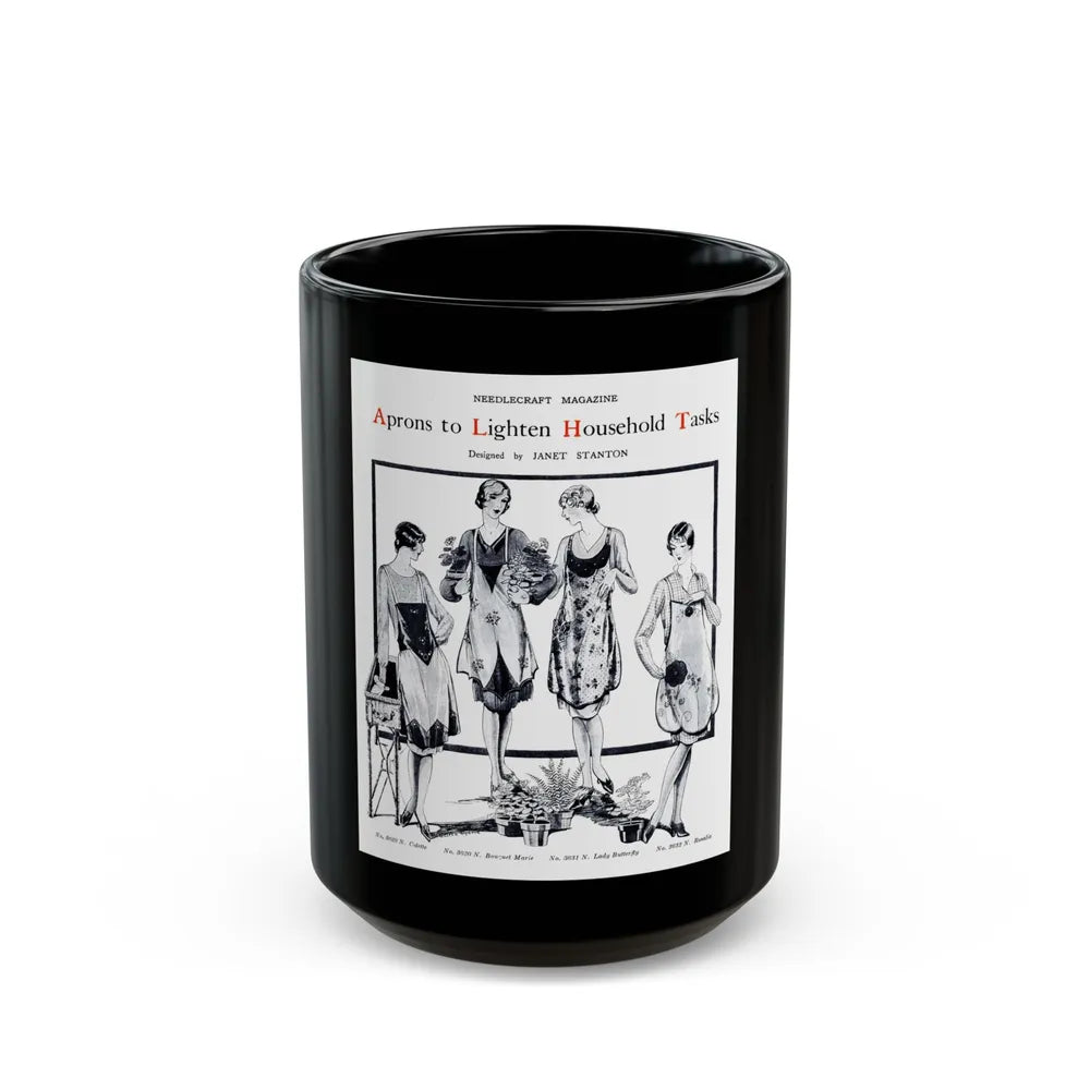 Aprons to Lighten Household Tasks, Needlecraft, September 1928 - Black Coffee Mug-15oz-Go Mug Yourself