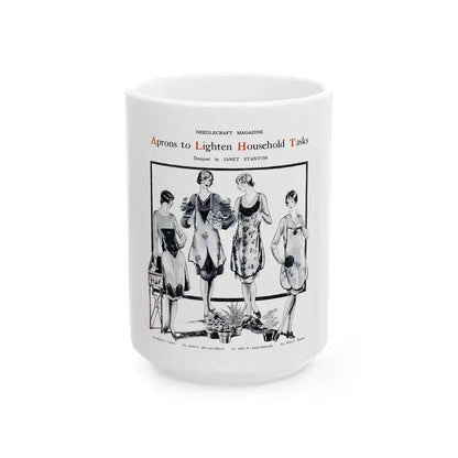 Aprons to Lighten Household Tasks, Needlecraft, September 1928 - White Coffee Mug 15oz - Go Mug Yourself