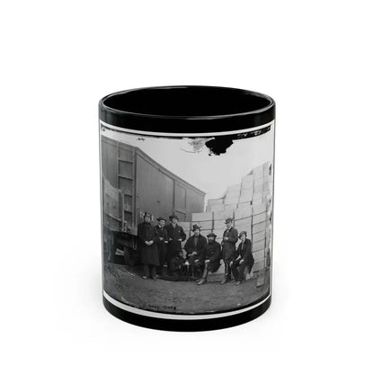 Aquia Creek Landing, Va. Clerks Of The Commissary Depot By Railroad Car And Packing Cases (U.S. Civil War) Black Coffee Mug 11oz - Go Mug Yourself