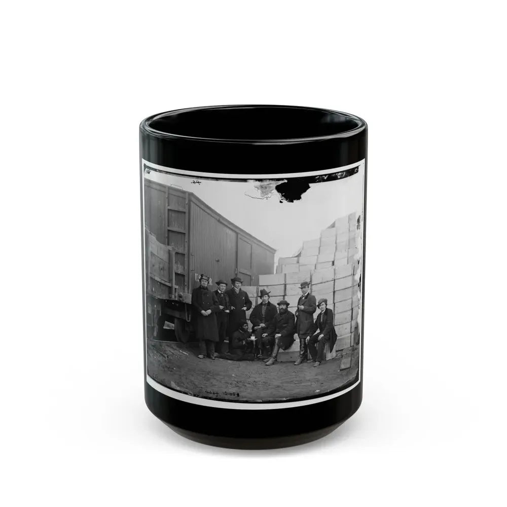 Aquia Creek Landing, Va. Clerks Of The Commissary Depot By Railroad Car And Packing Cases (U.S. Civil War) Black Coffee Mug - Go Mug Yourself