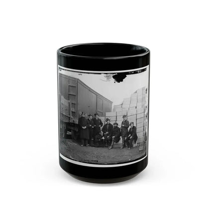 Aquia Creek Landing, Va. Clerks Of The Commissary Depot By Railroad Car And Packing Cases (U.S. Civil War) Black Coffee Mug - Go Mug Yourself