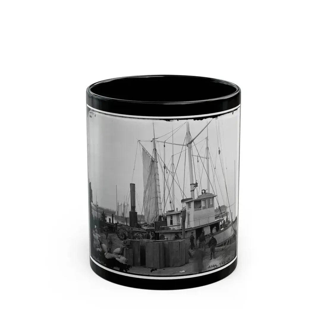 Aquia Creek Landing, Va. Wharf With Transport And Supplies (U.S. Civil War) Black Coffee Mug 11oz - Go Mug Yourself