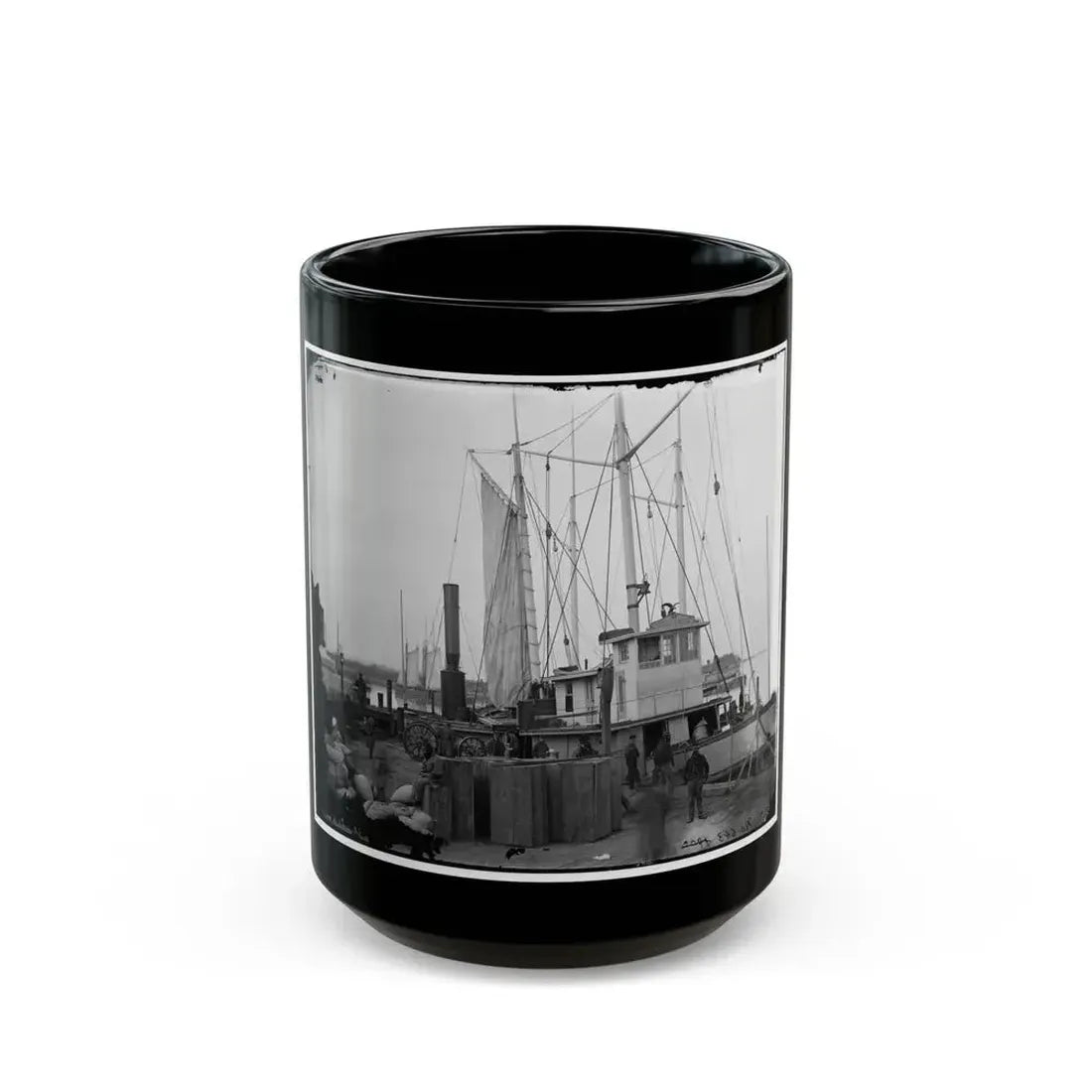 Aquia Creek Landing, Va. Wharf With Transport And Supplies (U.S. Civil War) Black Coffee Mug 15oz - Go Mug Yourself