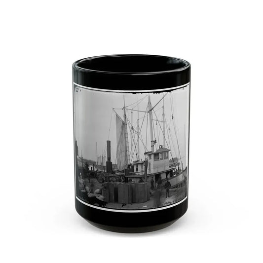 Aquia Creek Landing, Va. Wharf With Transport And Supplies (U.S. Civil War) Black Coffee Mug 15oz - Go Mug Yourself