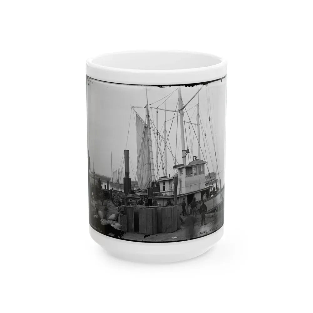 Aquia Creek Landing, Va. Wharf With Transport And Supplies (U.S. Civil War) White Coffee Mug 15oz - Go Mug Yourself