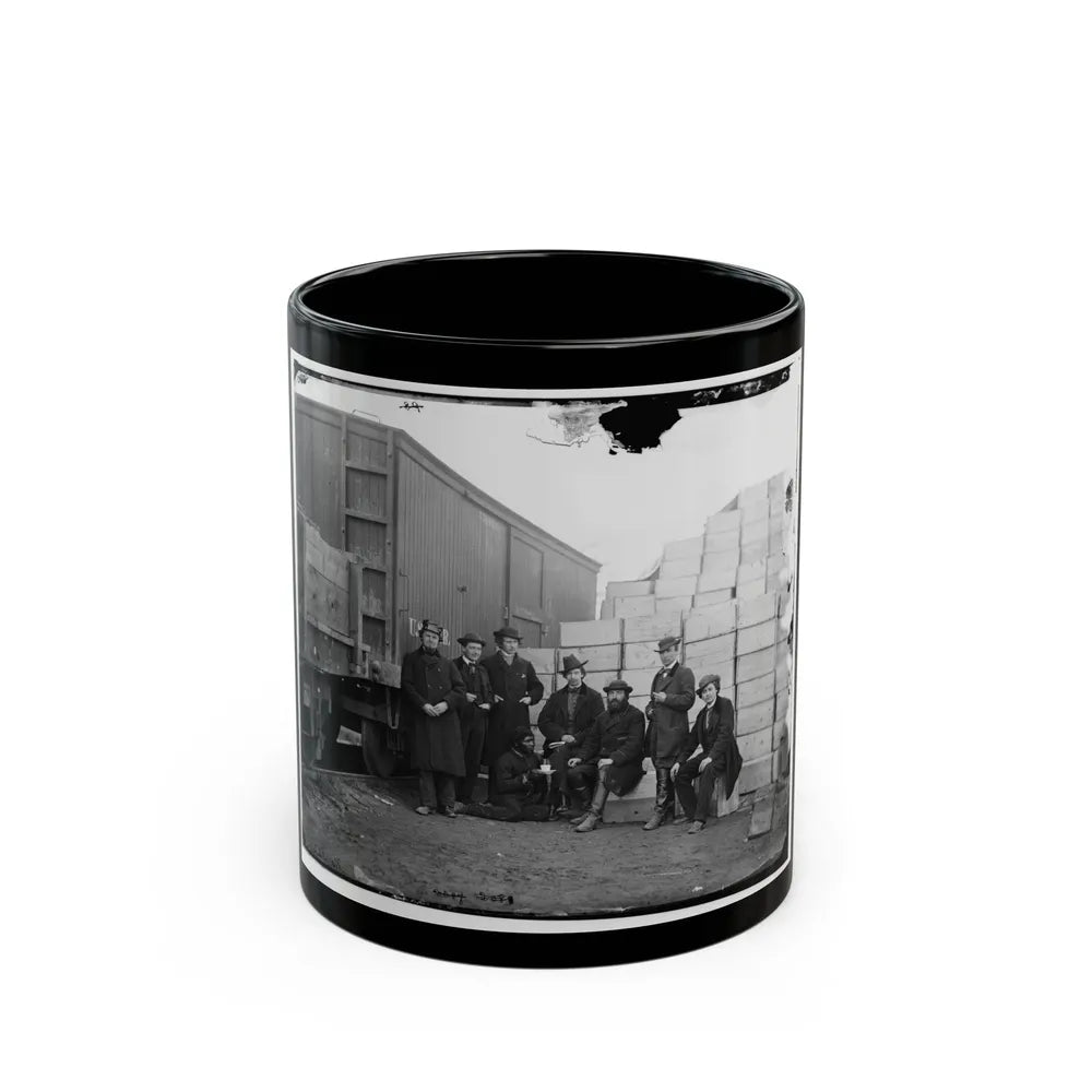 Aquia Creek Landing, Va. Clerks Of The Commissary Depot By Railroad Car And Packing Cases (U.S. Civil War) Black Coffee Mug-11oz-Go Mug Yourself