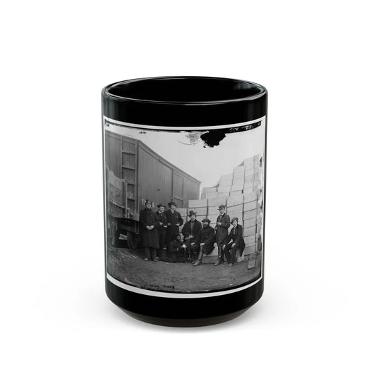 Aquia Creek Landing, Va. Clerks Of The Commissary Depot By Railroad Car And Packing Cases (U.S. Civil War) Black Coffee Mug-15oz-Go Mug Yourself