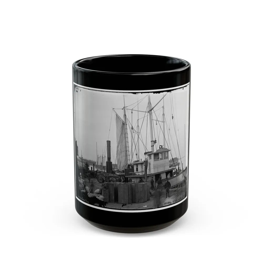 Aquia Creek Landing, Va. Wharf With Transport And Supplies (U.S. Civil War) Black Coffee Mug-15oz-Go Mug Yourself