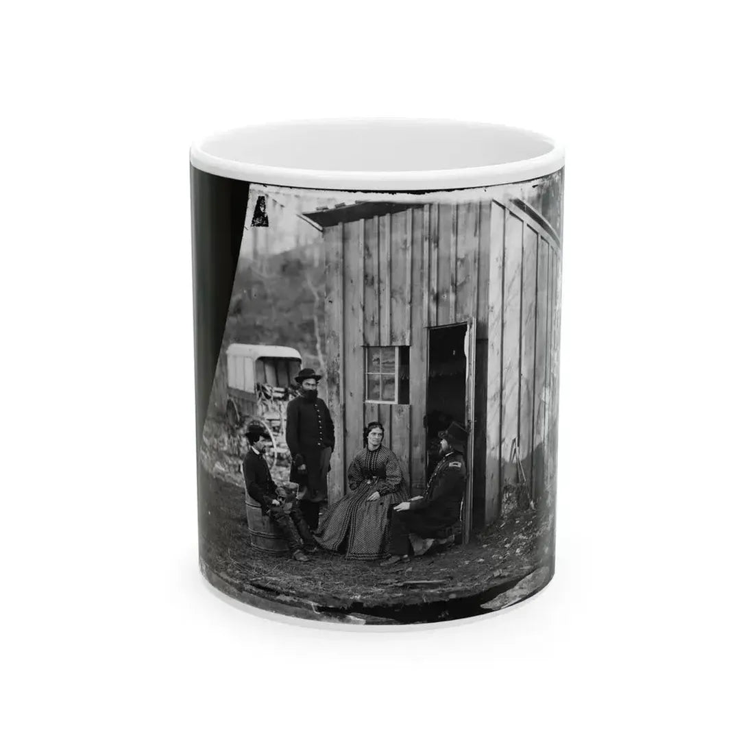 Aquia Creek Landing, Virginia (Vicinity). Group At Captain W.S. Hall's Wagon Camp (U.S. Civil War) White Coffee Mug 11oz - Go Mug Yourself
