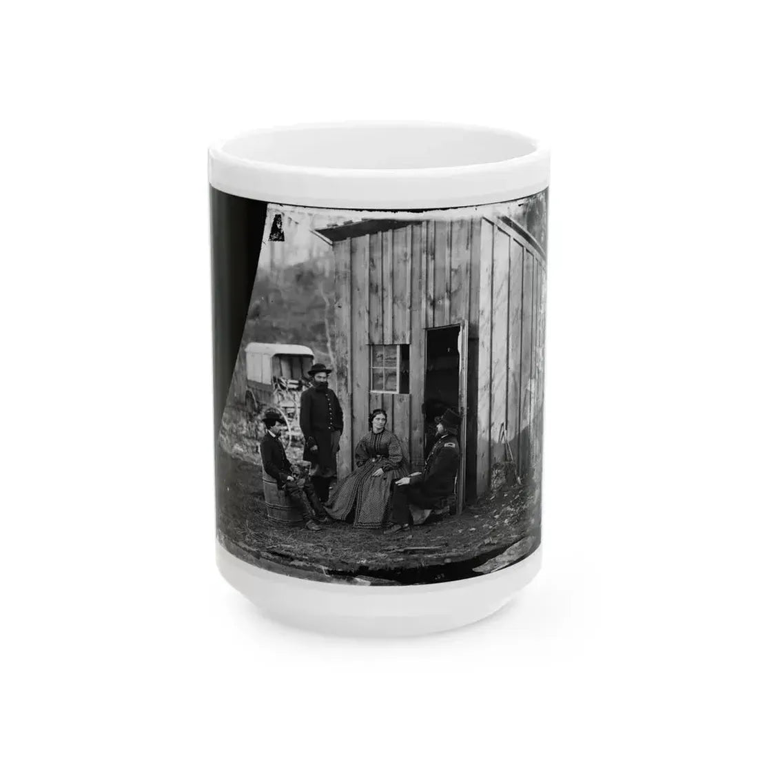 Aquia Creek Landing, Virginia (Vicinity). Group At Captain W.S. Hall's Wagon Camp (U.S. Civil War) White Coffee Mug 15oz - Go Mug Yourself