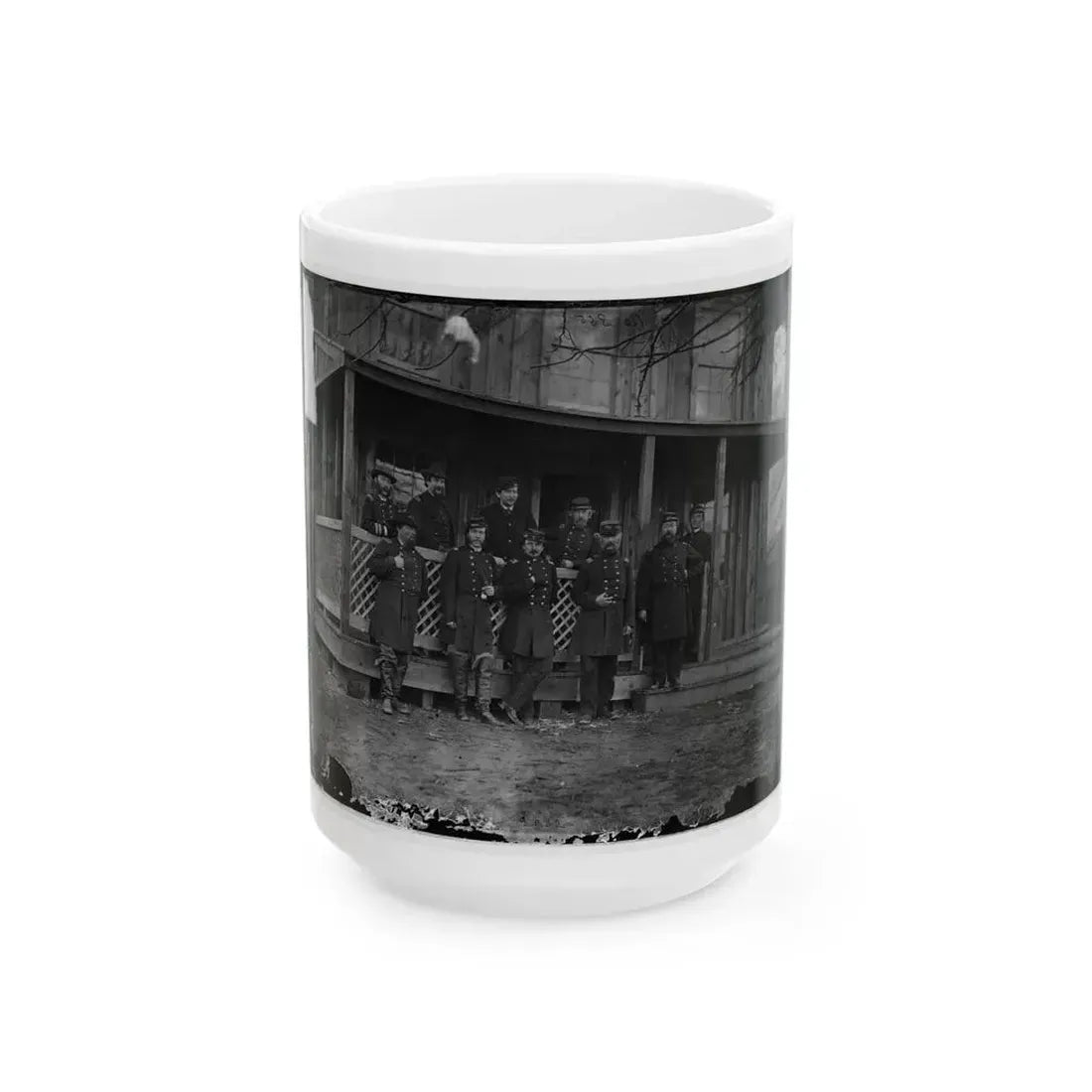Aquia Creek, Virginia. Group Standing In Front Of Hospital (U.S. Civil War) White Coffee Mug 15oz - Go Mug Yourself