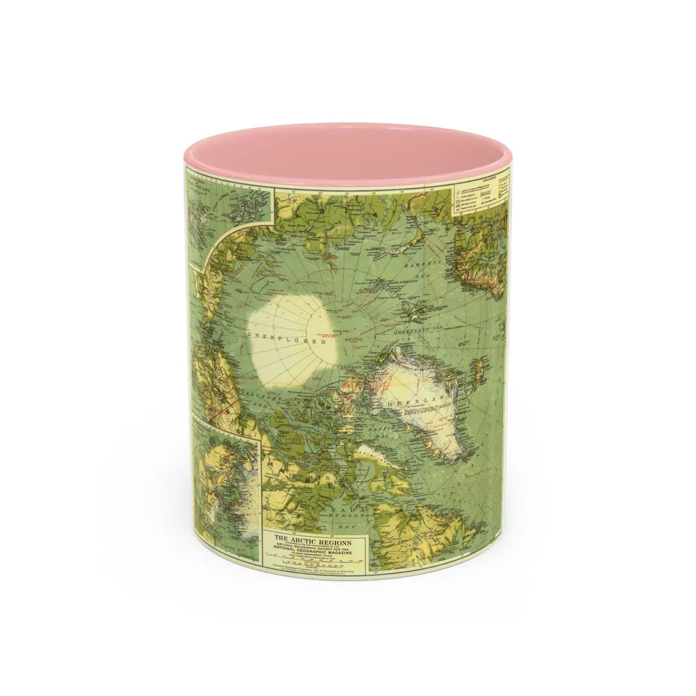 Arctic Regions (1925) (Map) Accent Coffee Mug-11oz-Pink-Go Mug Yourself