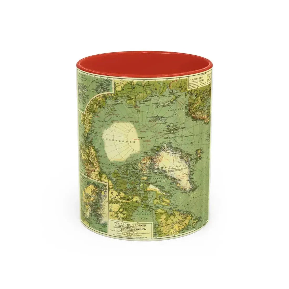 Arctic Regions (1925) (Map) Accent Coffee Mug 11oz Red - Go Mug Yourself