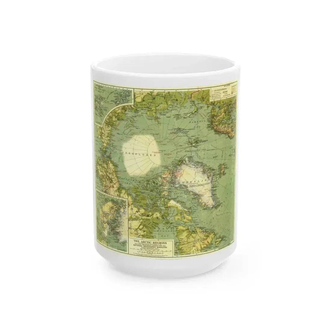 Arctic Regions (1925) (Map) White Coffee Mug 15oz - Go Mug Yourself