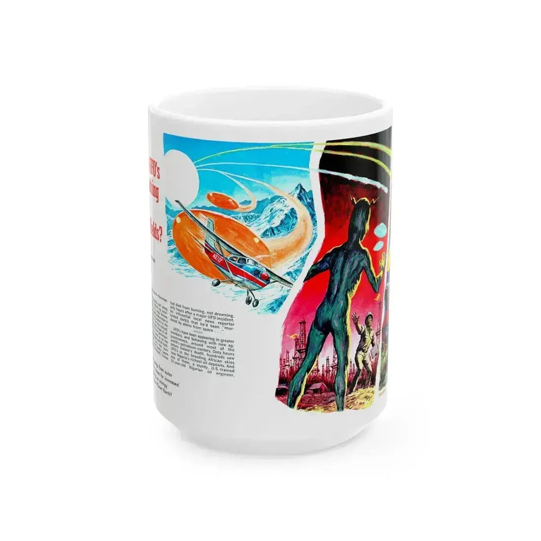 Are UFO's Attacking Our Oil Fields, Stag magazine, May 1975 - White Coffee Mug 15oz - Go Mug Yourself
