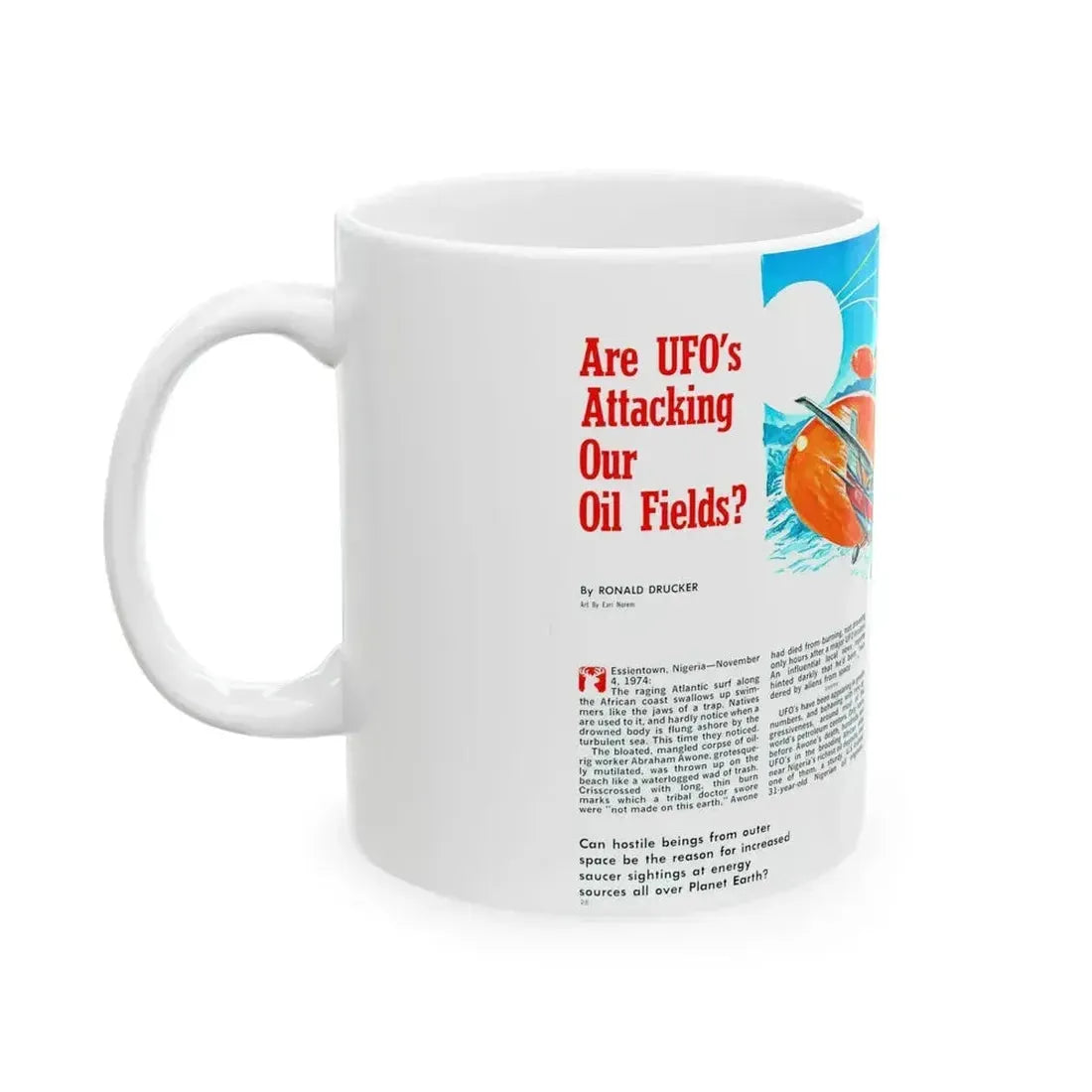 Are UFO's Attacking Our Oil Fields, Stag magazine, May 1975 - White Coffee Mug - Go Mug Yourself