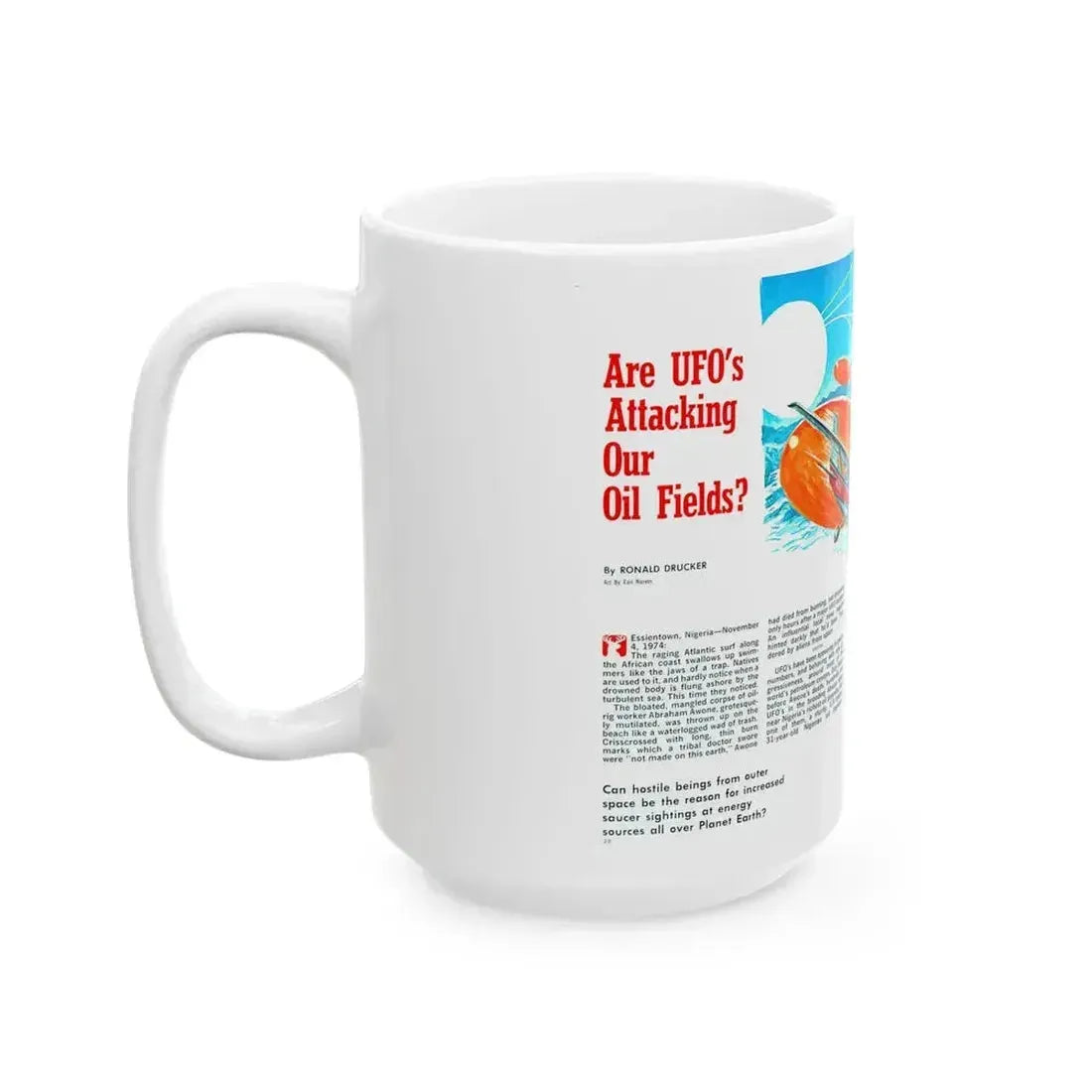 Are UFO's Attacking Our Oil Fields, Stag magazine, May 1975 - White Coffee Mug - Go Mug Yourself