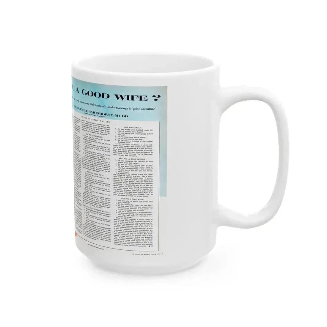 Are You A Good Wife, The American Weekly, June 6, 1954 - White Coffee Mug - Go Mug Yourself