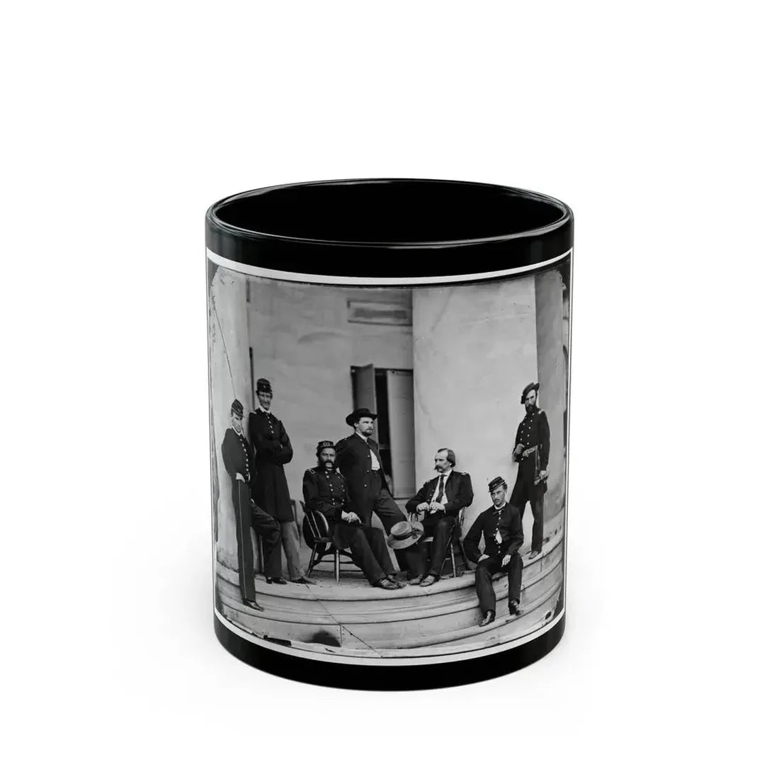 Arlington, Va. Brig. Gen. Gustavus A. Derussey (Third From Left) And Staff On Portico Of Arlington House (U.S. Civil War) Black Coffee Mug 11oz - Go Mug Yourself