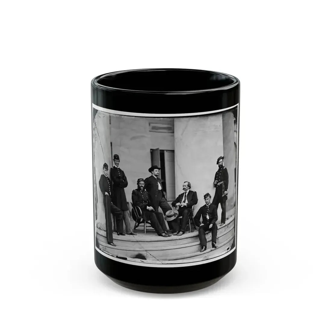 Arlington, Va. Brig. Gen. Gustavus A. Derussey (Third From Left) And Staff On Portico Of Arlington House (U.S. Civil War) Black Coffee Mug 15oz - Go Mug Yourself