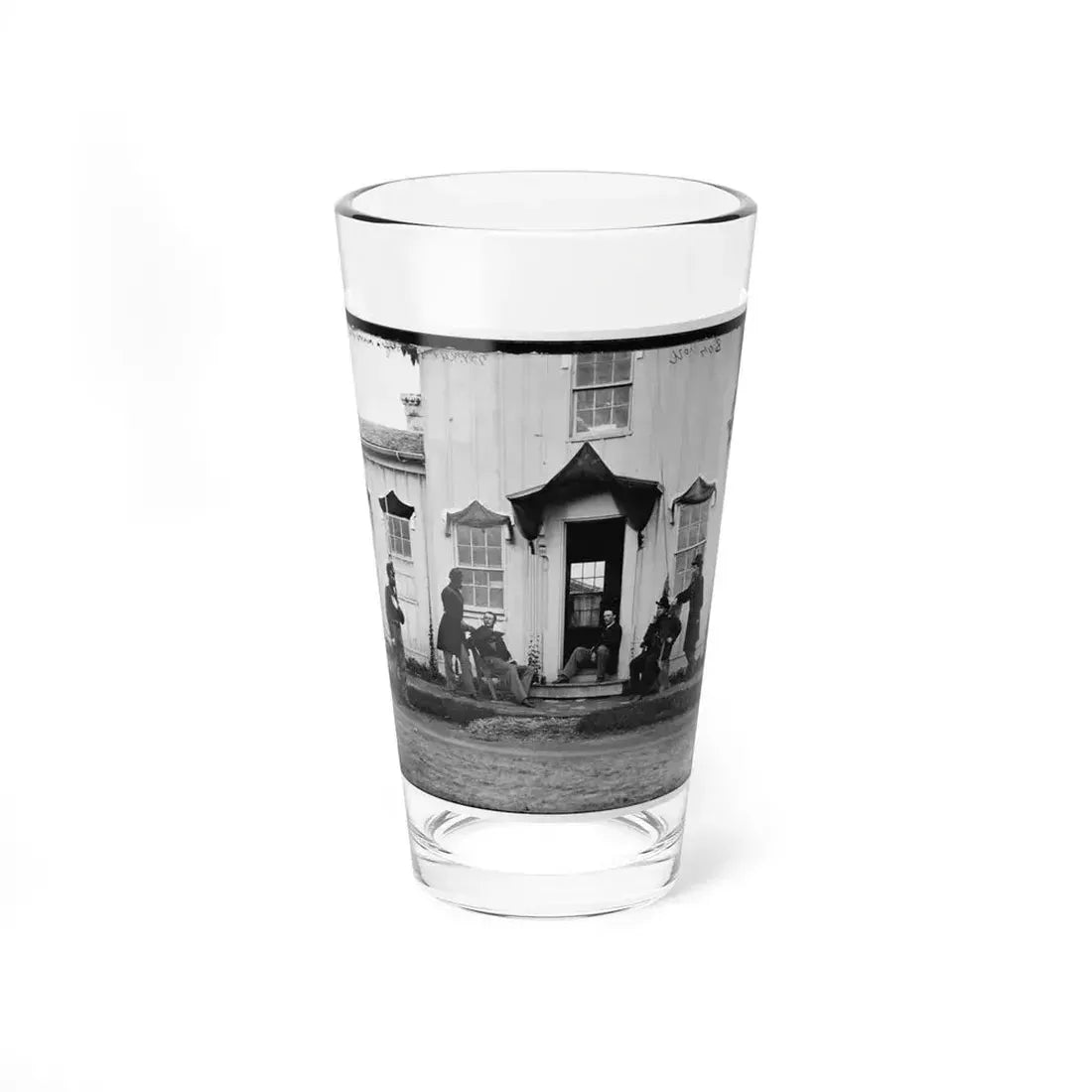 Arlington, Va. Capt. Nevins And Officers In Front Of Headquarters, Fort Whipple; Mourning Crepe Drawn Over Doors And Windows (U.S. Civil War) Pint Glass 16oz 16oz - Go Mug Yourself