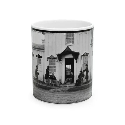 Arlington, Va. Capt. Nevins And Officers In Front Of Headquarters, Fort Whipple; Mourning Crepe Drawn Over Doors And Windows (U.S. Civil War) White Coffee Mug 11oz - Go Mug Yourself